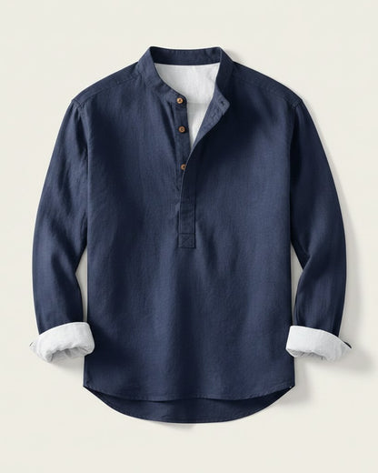 Wren Shirt - Relaxed Linen in Royal Blue - profile front royal blue