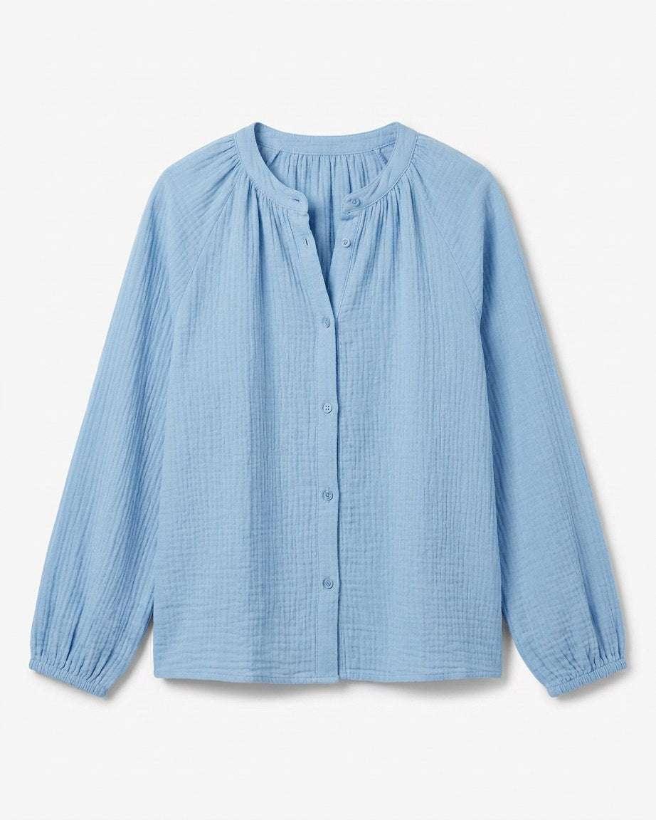 Luca Shirt - Relaxed Linen in Sky Blue - profile front sky blue