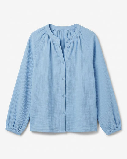 Luca Shirt - Relaxed Linen in Sky Blue - profile front sky blue