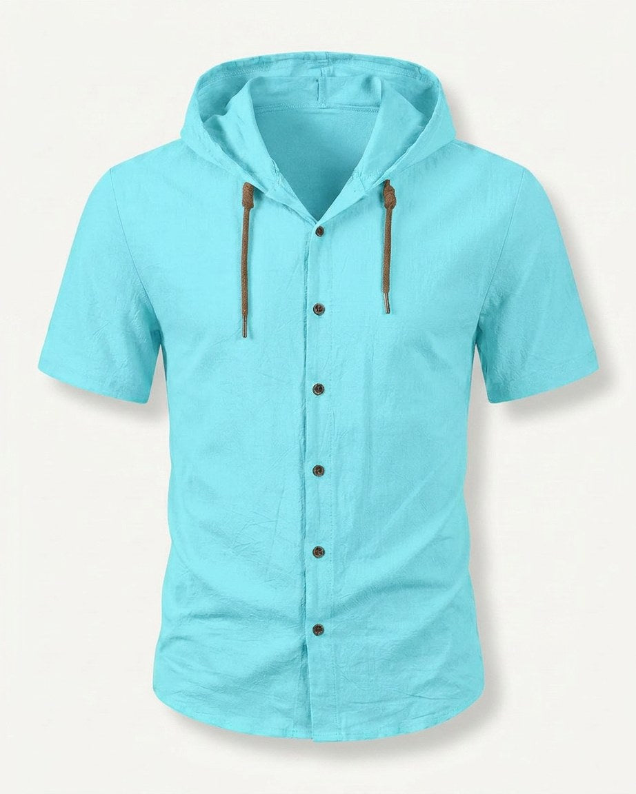 Daan Shirt - Relaxed Linen in Sky blue - profile front sky blue