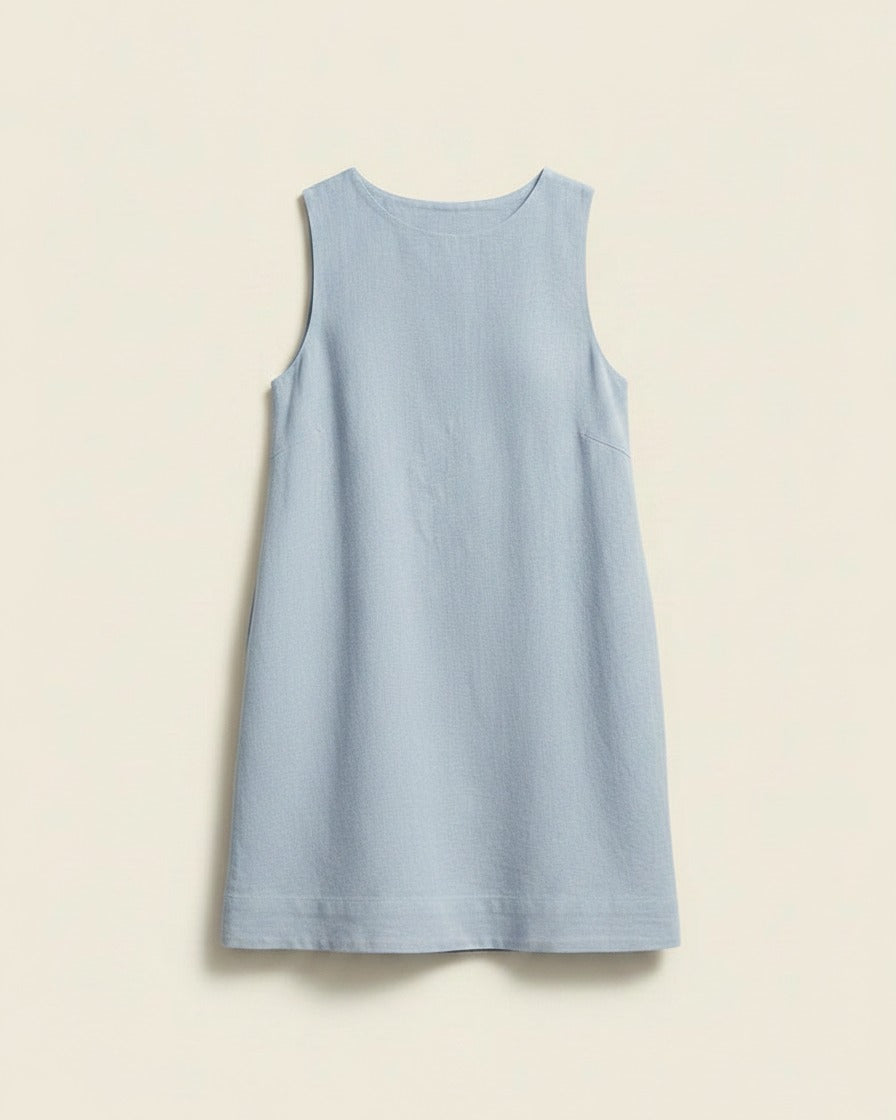 Cleo Dress - Linen in Sky Blue - profile front sky blue