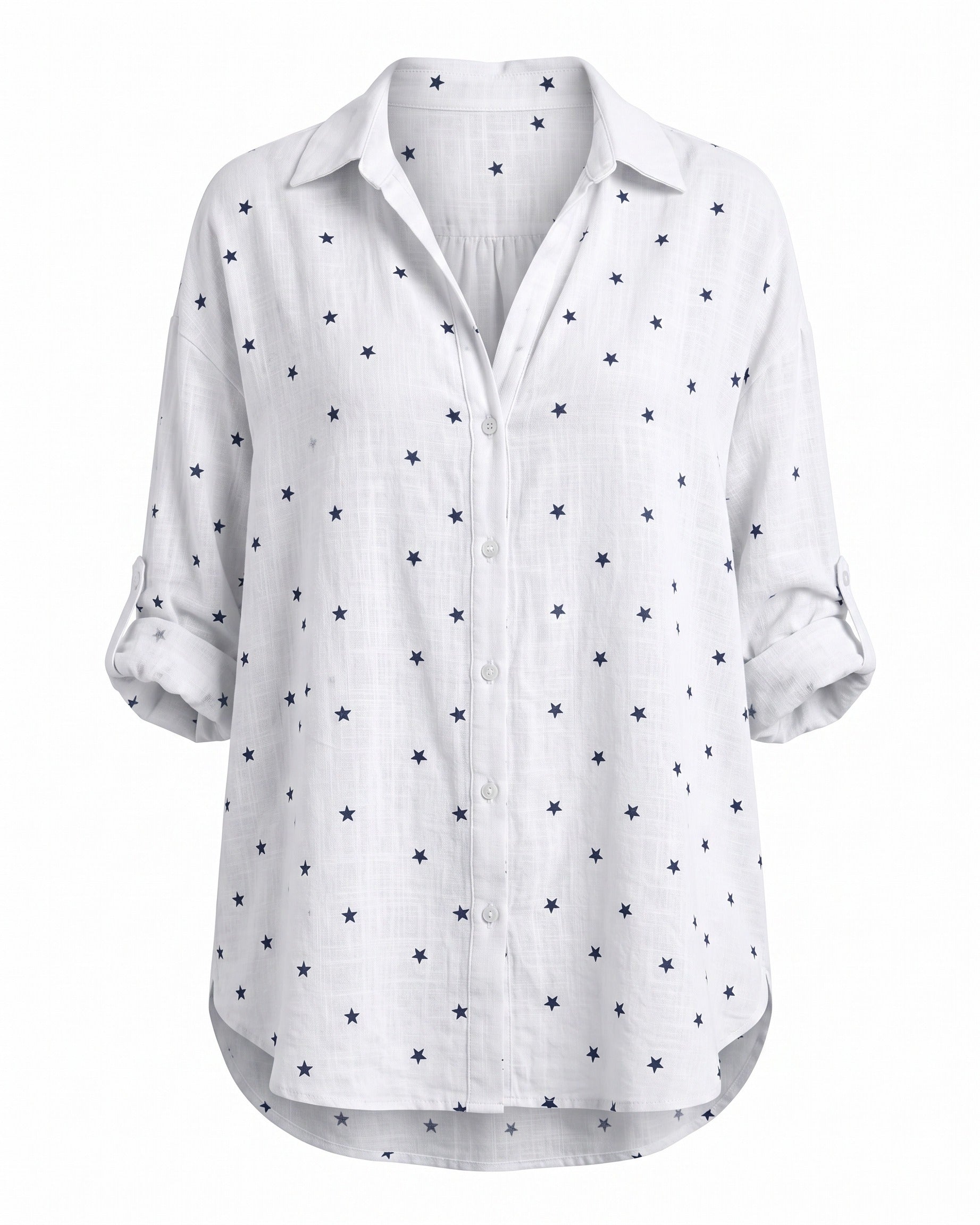 Mael Shirt - Relaxed Linen in Star Print White