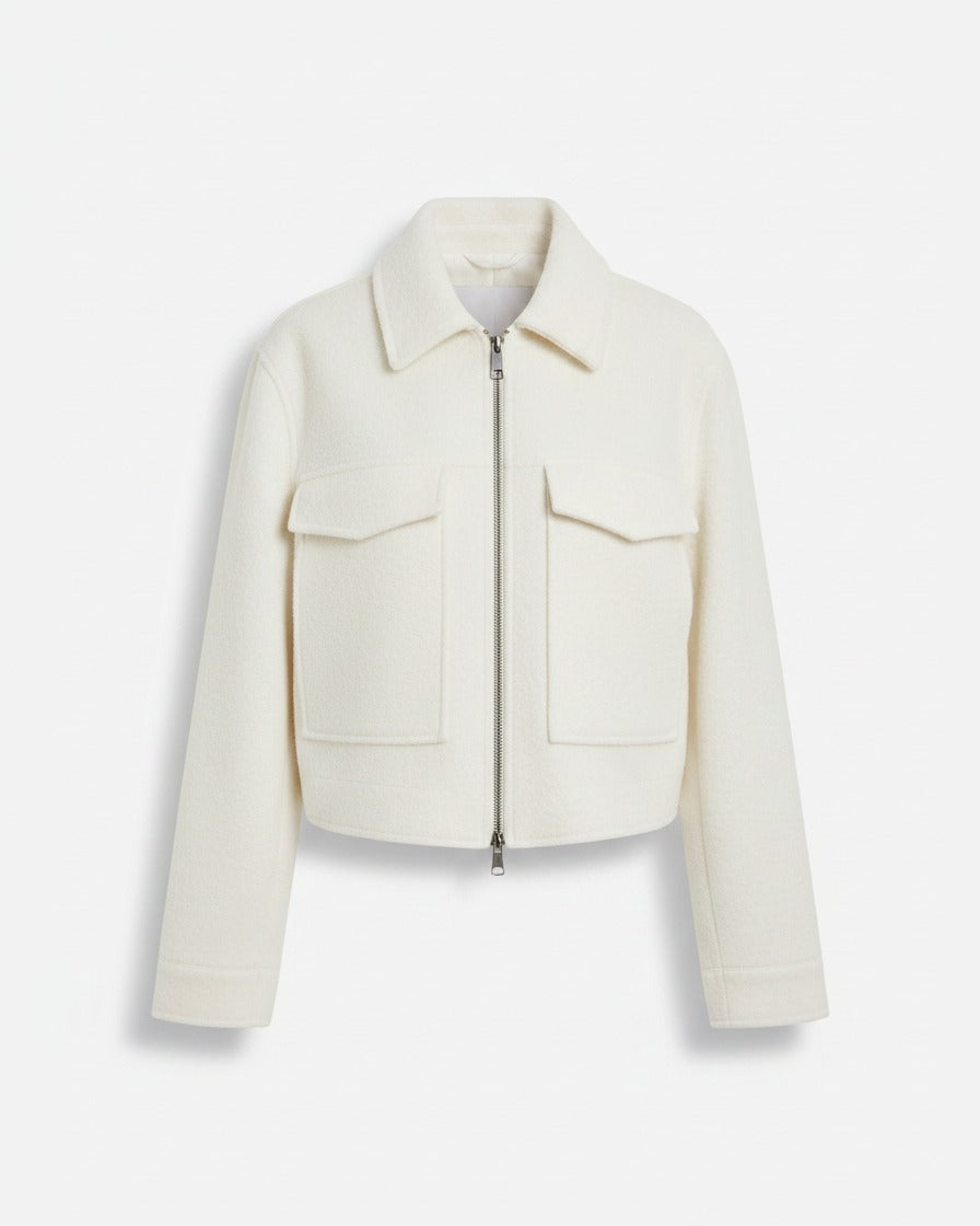Tane Jacket - Relaxed Zip Wool in white - profile front white