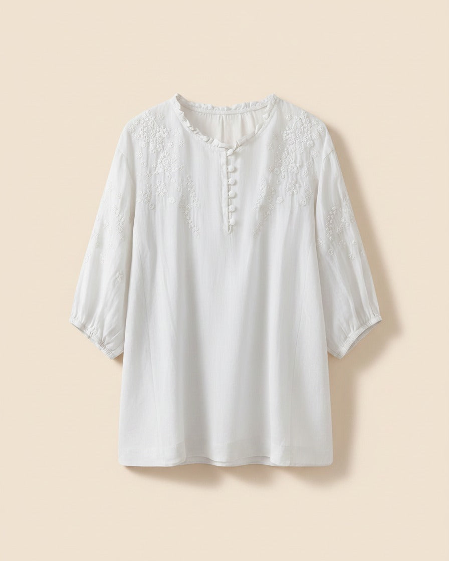 Marc Blouse - Linen in White - profile front white