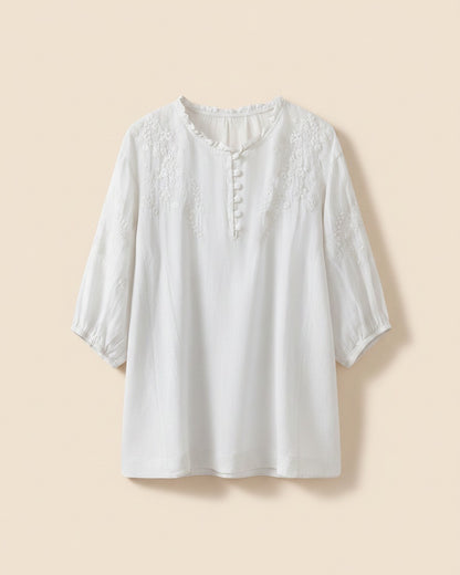 Marc Blouse - Linen in White - profile front white