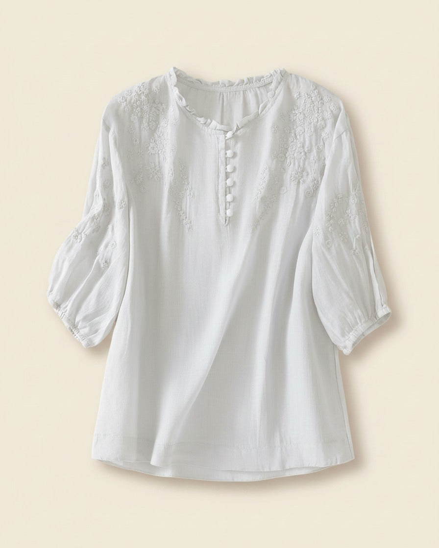 Finn Blouse - Linen in White - profile front white