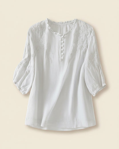 Finn Blouse - Linen in White - profile front white