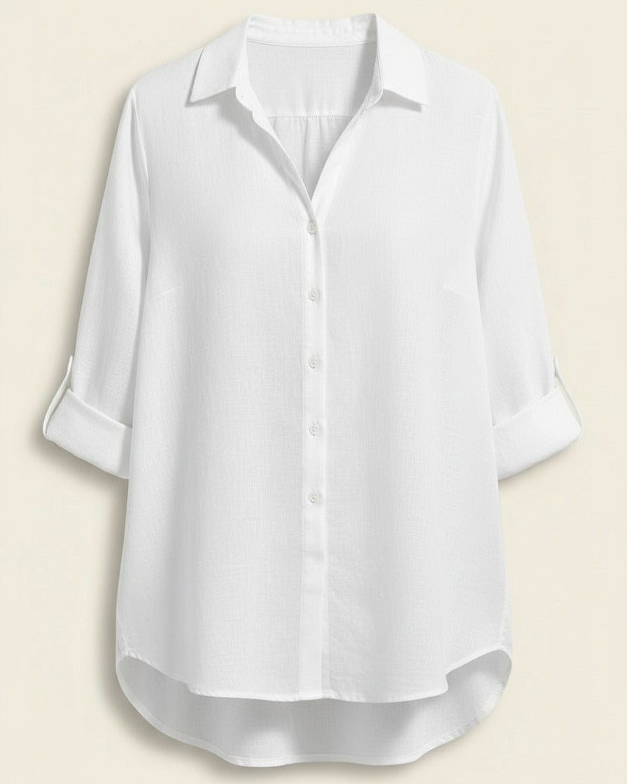 Lior Blouse - Relaxed Linen in White - profile front white