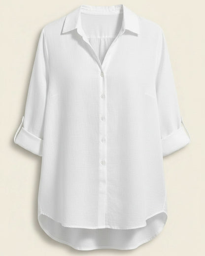 Lior Blouse - Relaxed Linen in White - profile front white