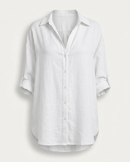Mael Shirt - Relaxed Linen in White - profile front white