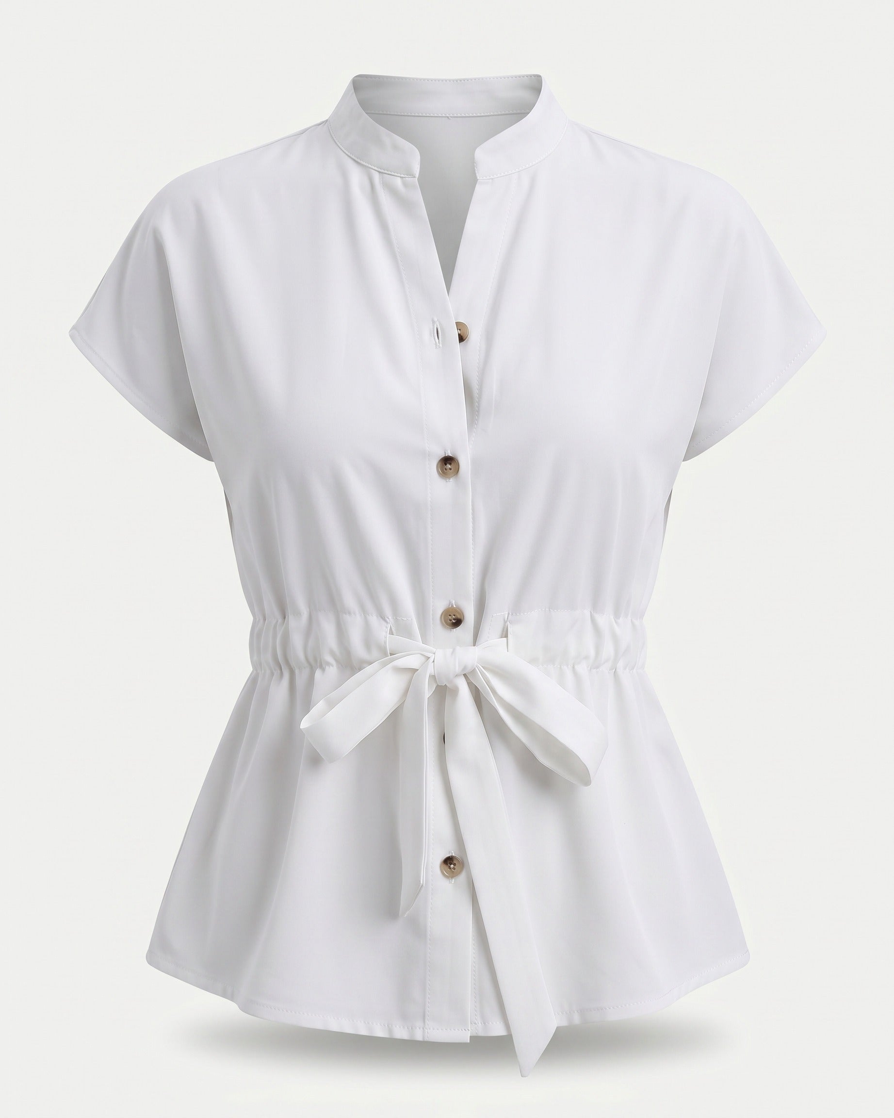 Finn Blouse - Stand-Collar in White Shirt - profile front white shirt
