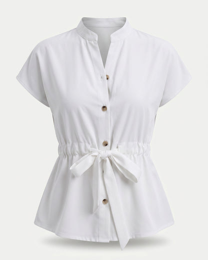 Finn Blouse - Stand-Collar in White Shirt - profile front white shirt