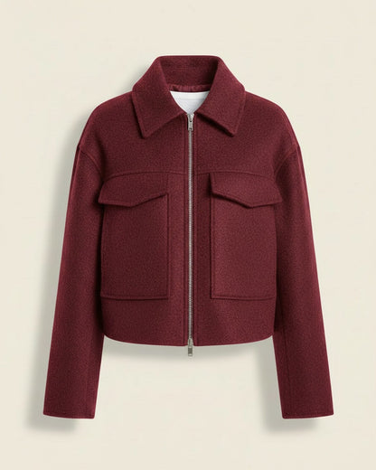 Tane Jacket - Relaxed Zip Wool in Wine Red - profile front wine red