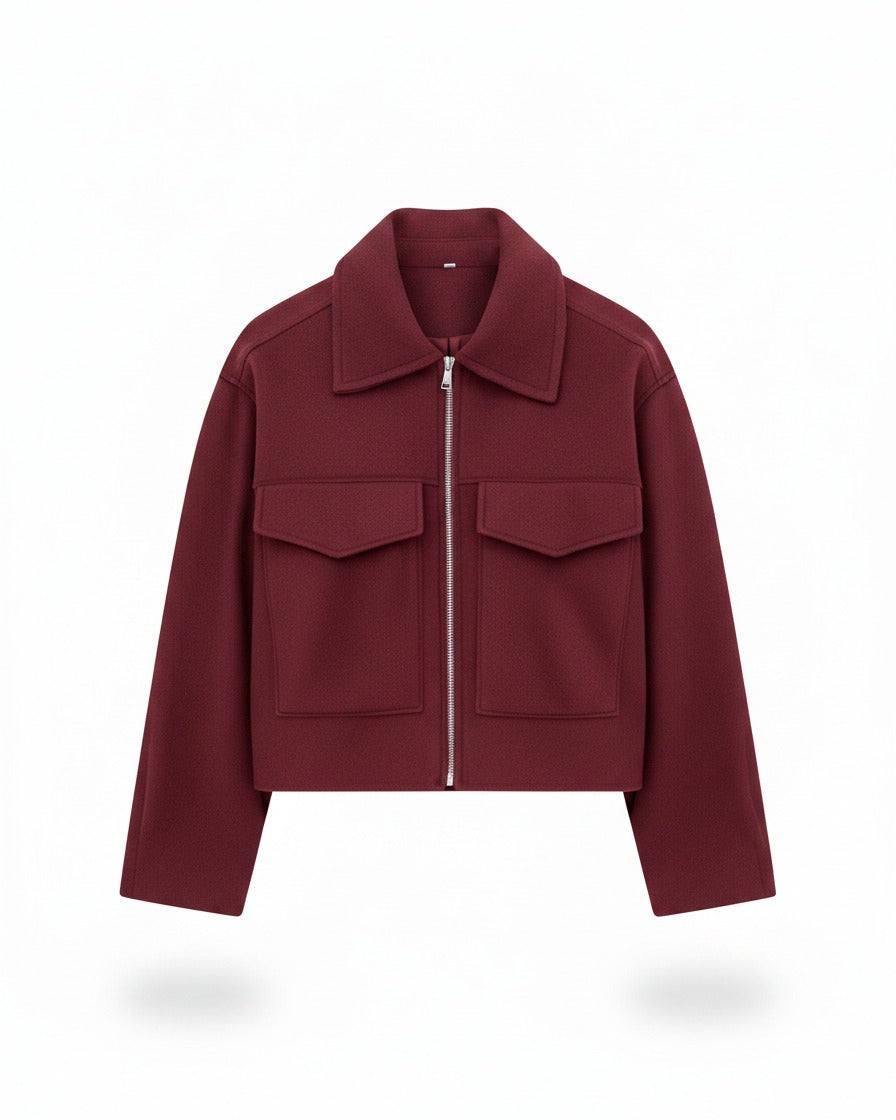 Oran Jacket - Zip in Wine Red - profile front wine red