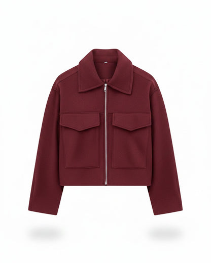 Oran Jacket - Zip in Wine Red - profile front wine red