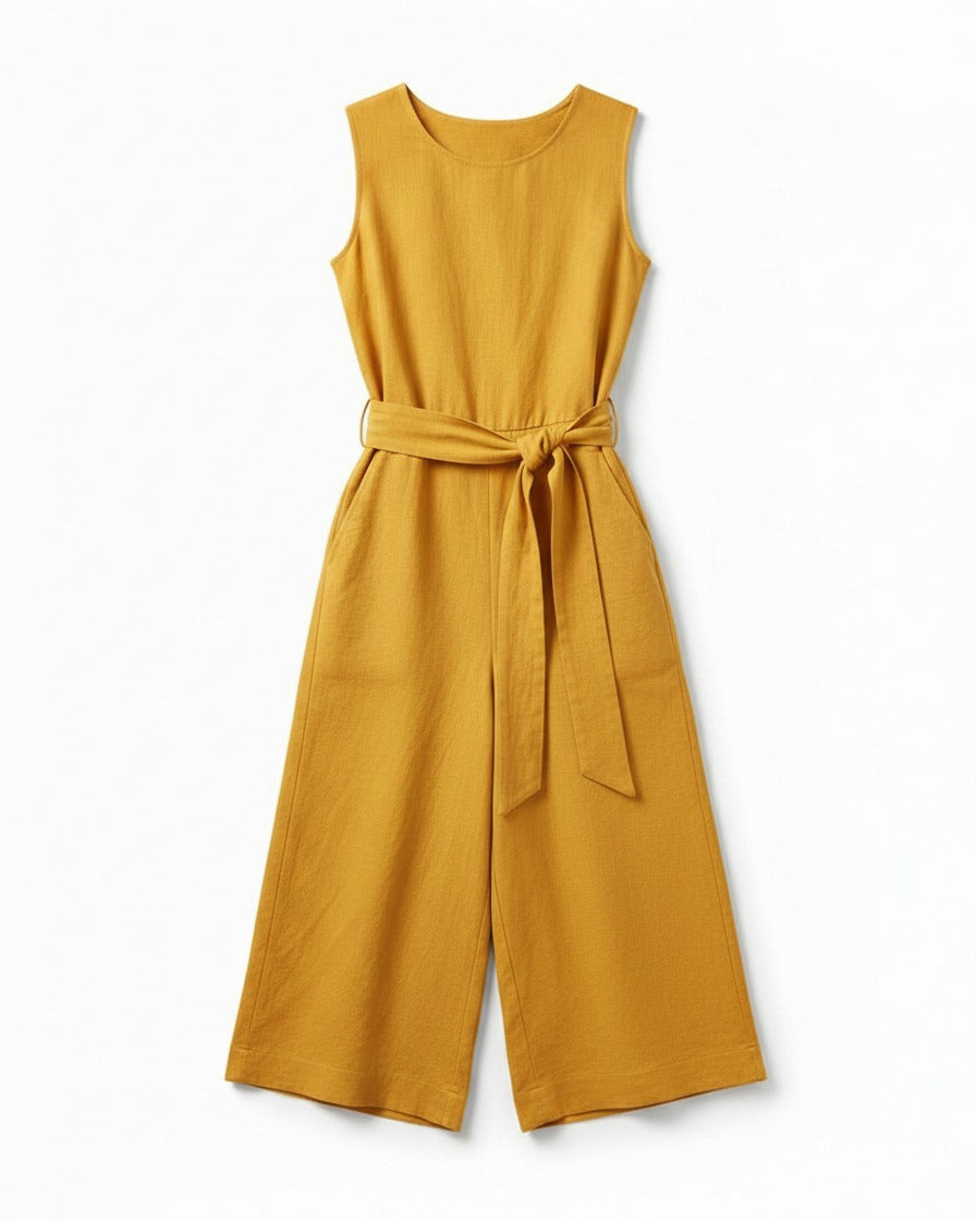 Aleo Dress - Linen in Yellow - profile front yellow