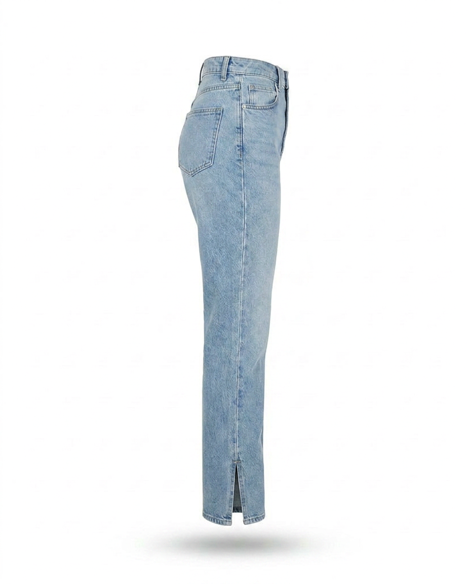 Tael Jeans - Straight-Leg High-Waist Zip Denim in Light Blue - profile side