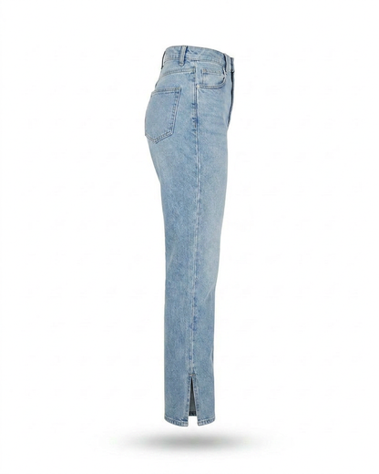 Tael Jeans - Straight-Leg High-Waist Zip Denim in Light Blue - profile side