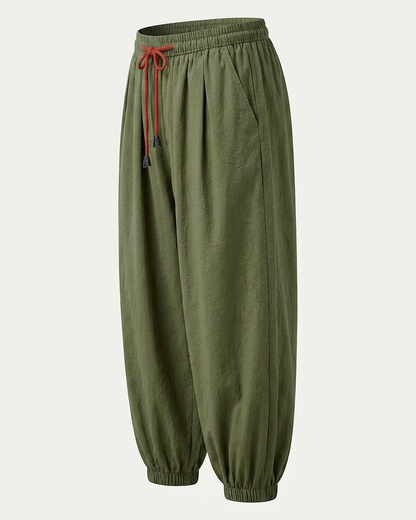 Jaan Trousers - Relaxed Linen in army green - profile side