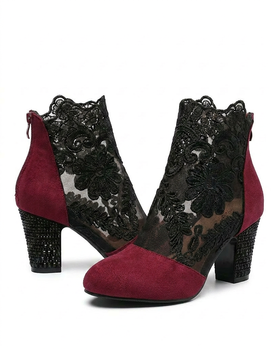 Dael Boots - Block-Heel Leather in Wine red - profile side