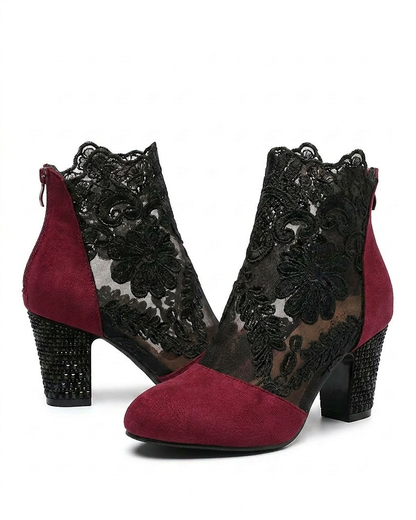 Dael Boots - Block-Heel Leather in Wine red - profile side