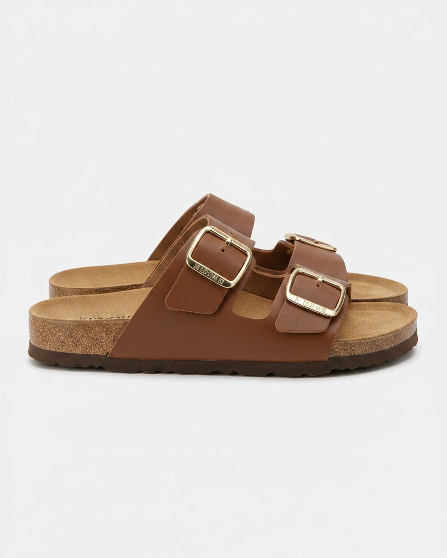 Gael Sandals - Faux Leather in Brown - profile side