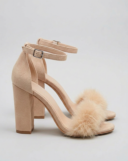 Sylvie Sandals - Block-Heel Suede in Beige - profile side