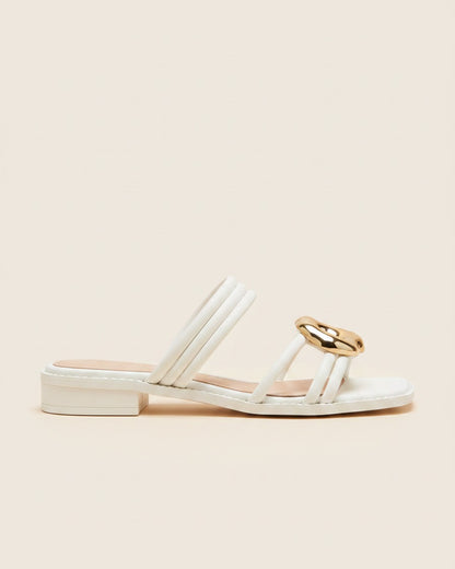 Lars Sandals - Square-Toe Block-Heel Leather in WHITE - profile side
