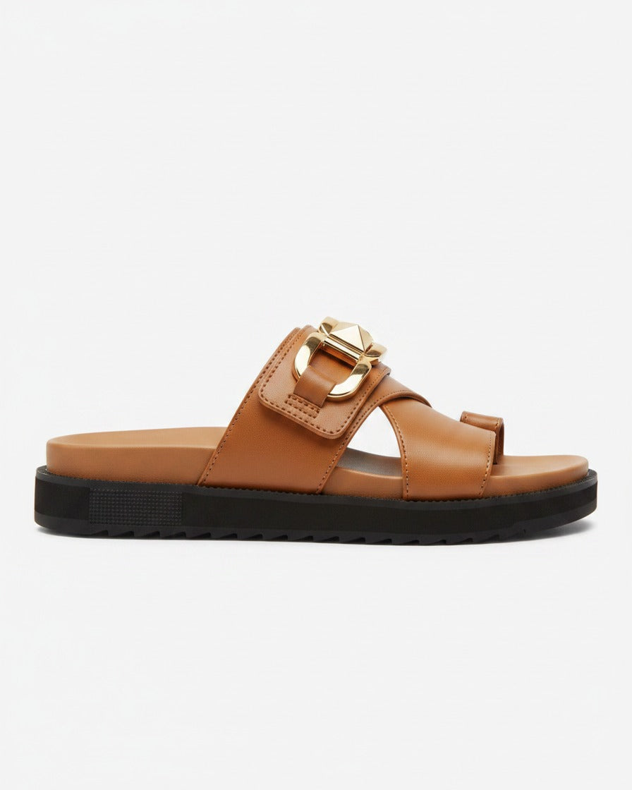 Odel Sandals - Leather in Camel - profile side