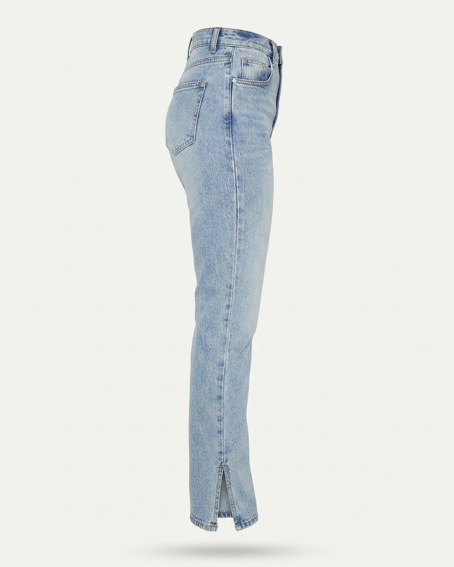 Tael Jeans - Straight-Leg High-Waist Zip Denim in Light Blue - profile side