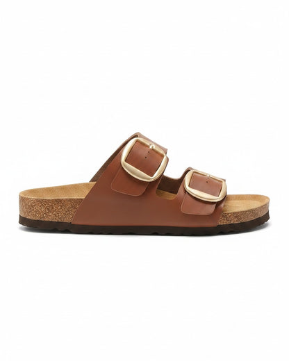 Vela Sandals - Faux Leather in Brown - profile side