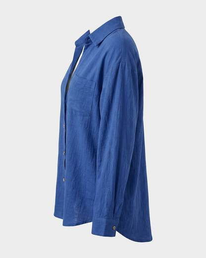 Ciel Shirt - Linen in Blue - profile side blue