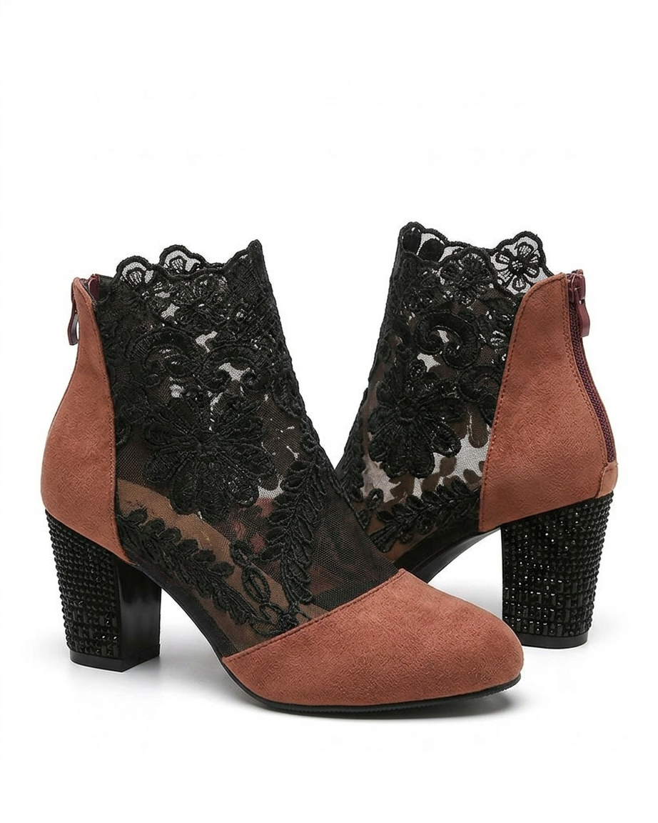 Dael Boots - Block-Heel Leather in Wine red - profile side
