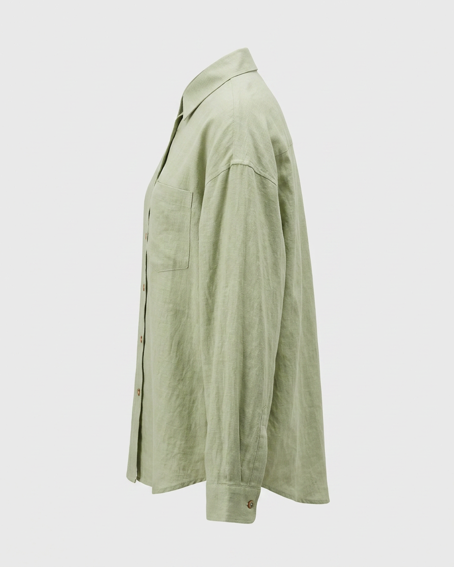 Ciel Shirt - Linen in Light Green - profile side light green