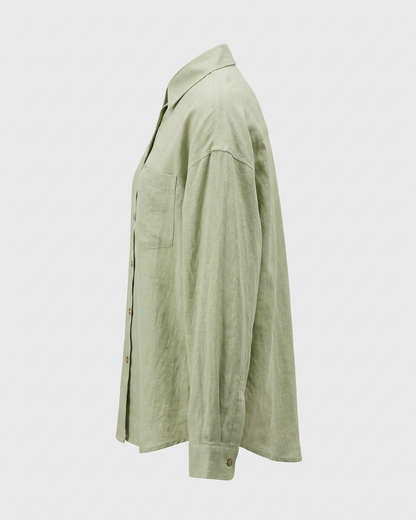Ciel Shirt - Linen in Light Green - profile side light green