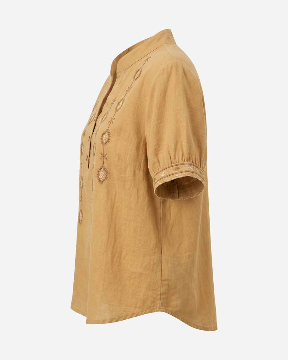Roas Blouse - Stand-Collar Linen in YELLOW - profile side yellow