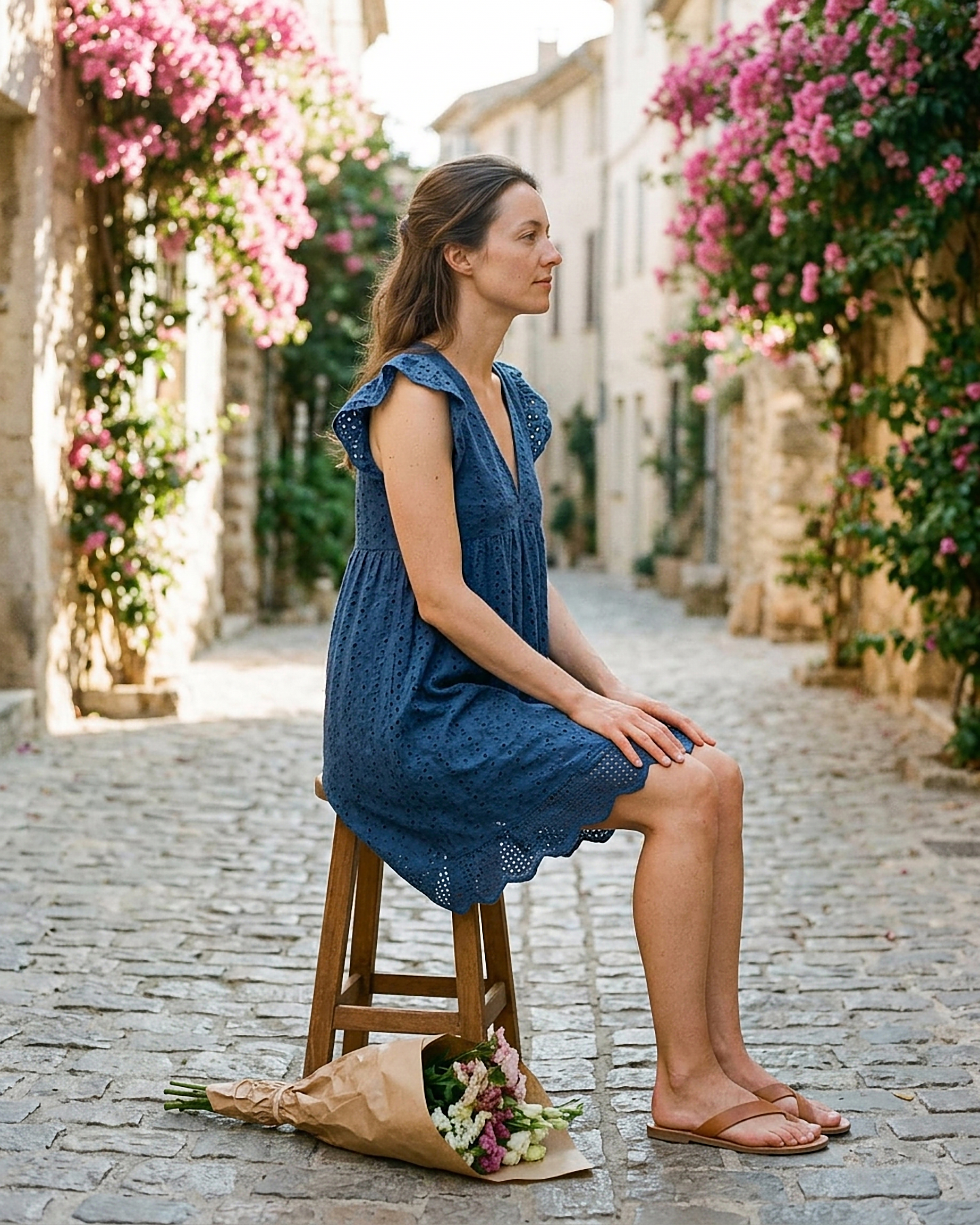 Ivy Dress in Blue - seated 1