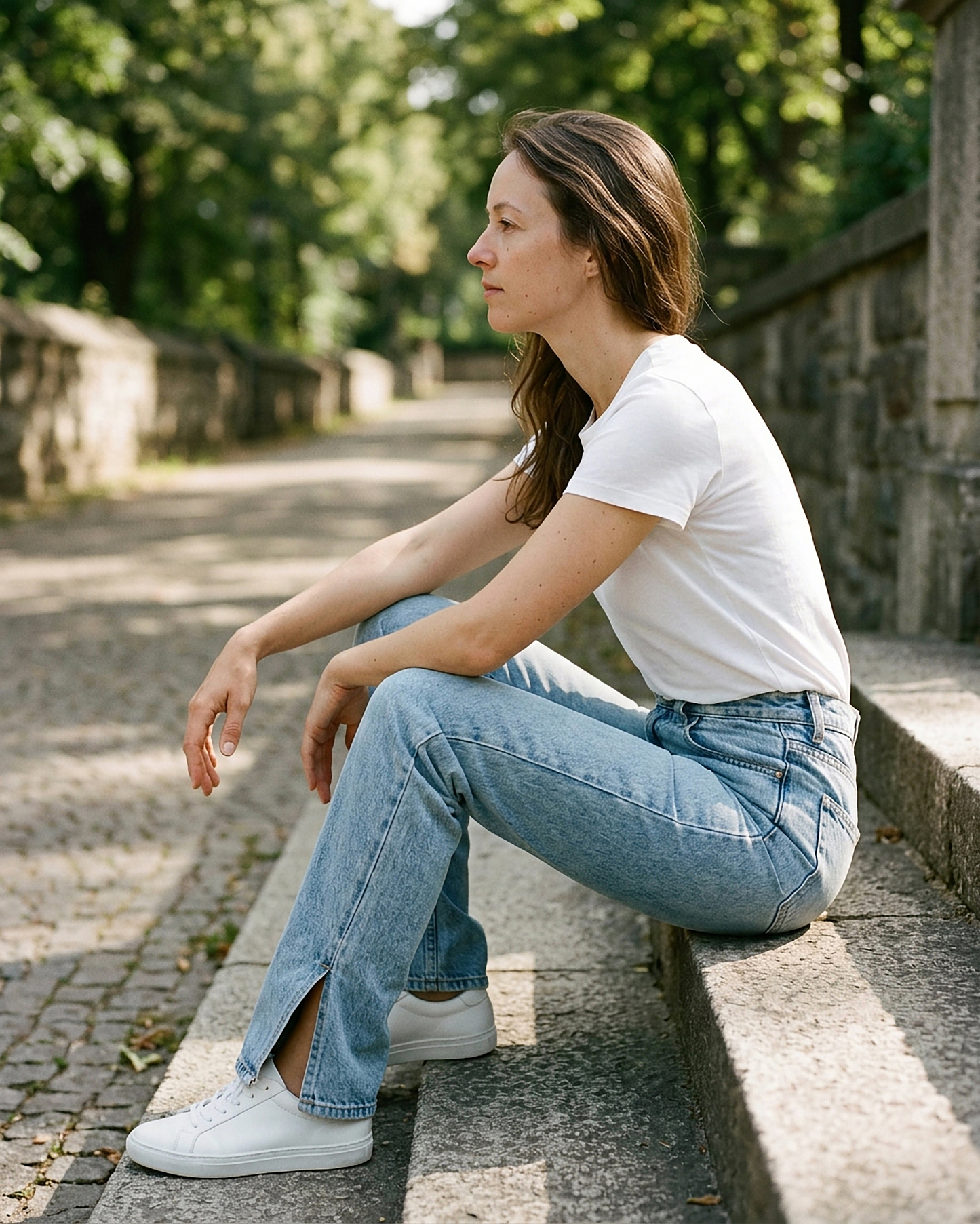 Romy Jeans - Straight-Leg High-Waist Zip Denim in Light Blue - seated 1
