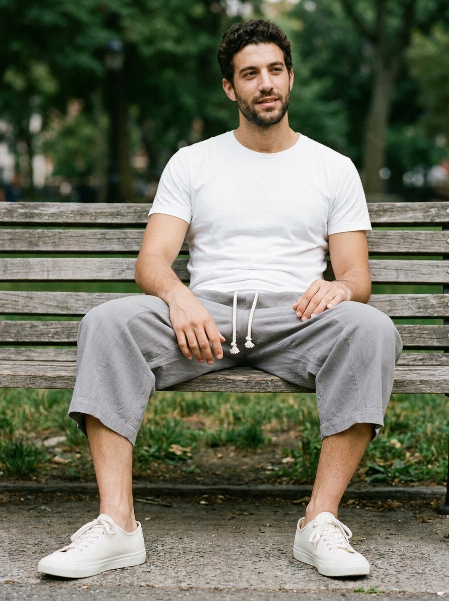 Yukio Trousers - Cropped Drawstring - Gray