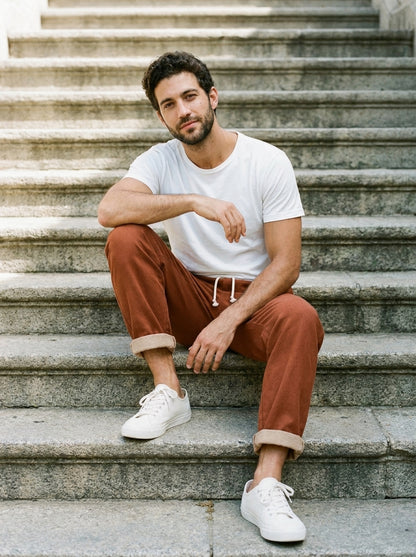 Hiroshi Trousers - Tailored Drawstring - Red Brown