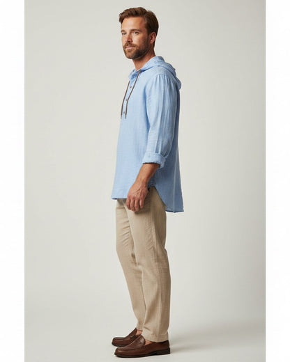 Ivo Shirt - Relaxed Linen in Blue - side fit