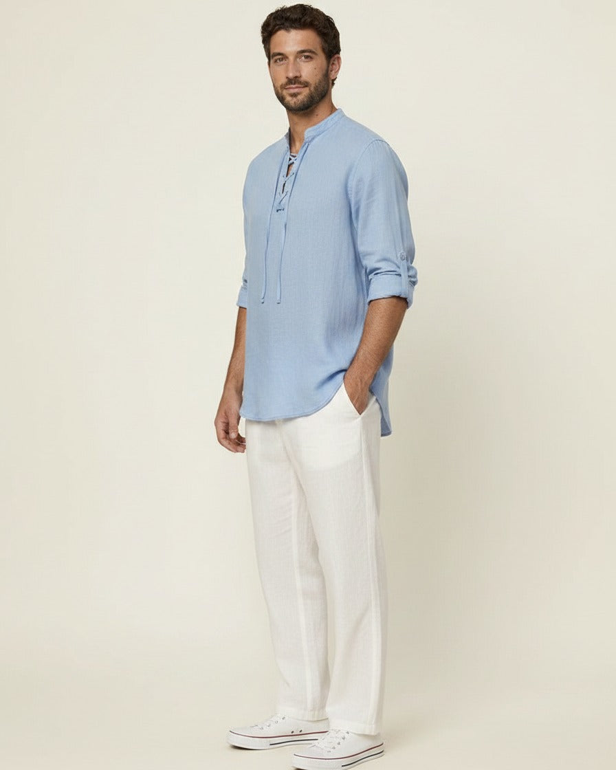 Kael Shirt - Linen in light blue - side fit