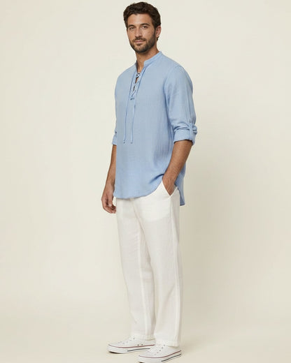 Kael Shirt - Linen in light blue - side fit