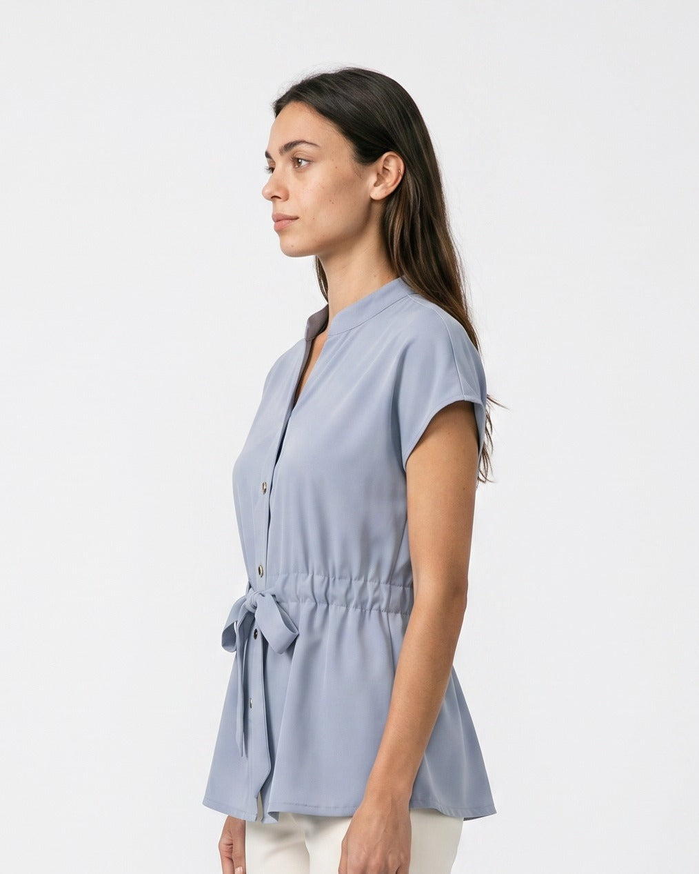 Finn Blouse - Stand-Collar in Blue Shirt - side fit