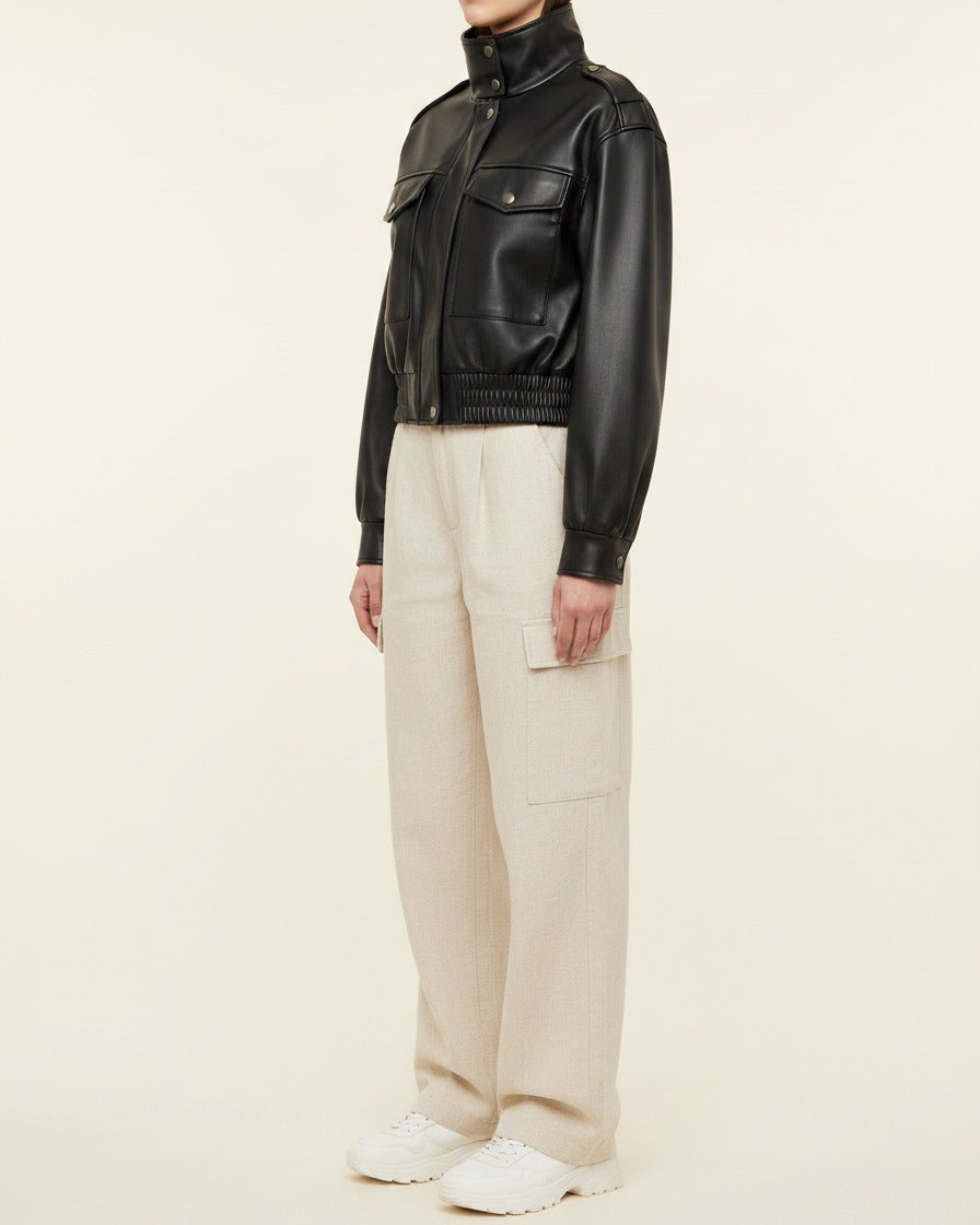Ugo Jacket - Zip Faux Leather in black - side fit