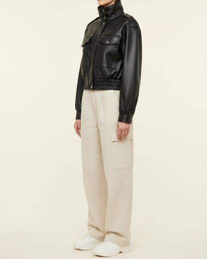 Ugo Jacket - Zip Faux Leather in black - side fit