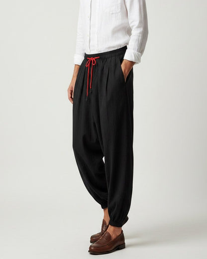 Jaan Trousers - Relaxed Wide-Leg Linen in Black - side fit