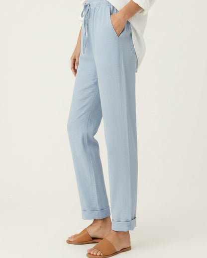 Naos Trousers - Relaxed Straight-Leg Linen in Sky Blue - side fit