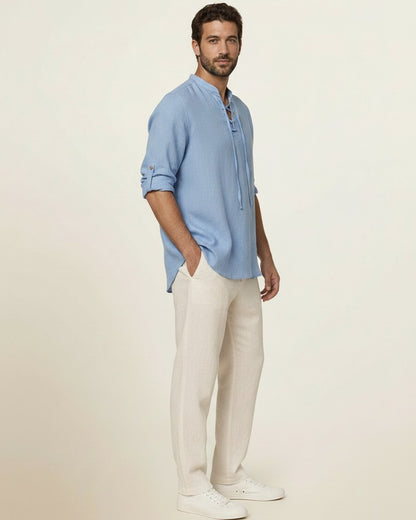 Nils Shirt - Linen in light blue - side fit