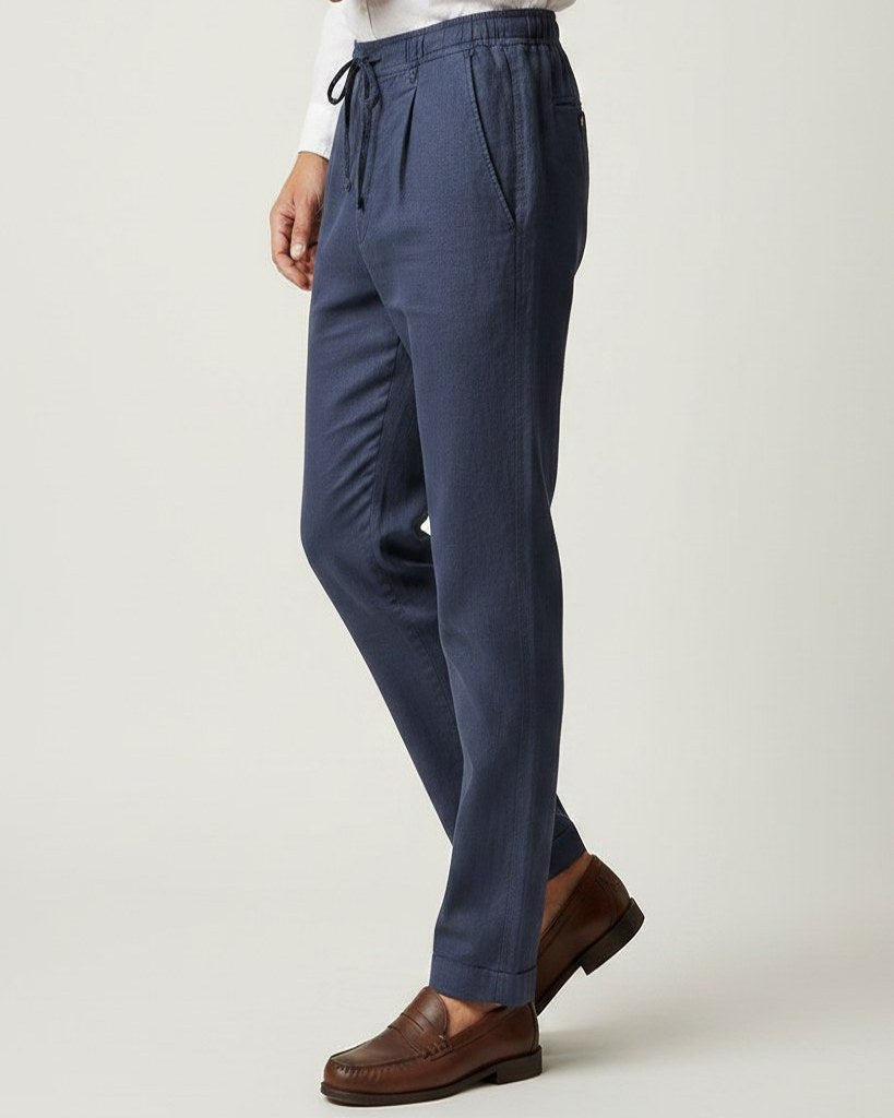 Lars Trousers - Relaxed Linen in Navy - side fit